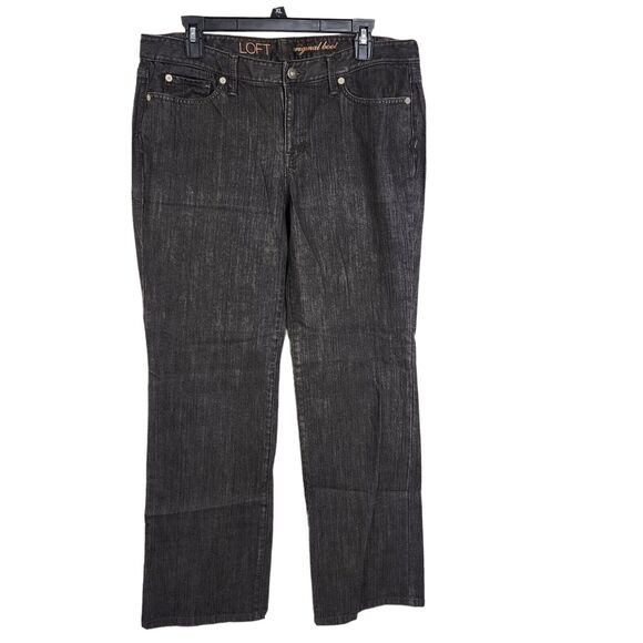 LOFT Womens Jeans Size 12 Mid Rise Original Bootcut Denim Charcoal Black Stretch - Picture 1 of 8